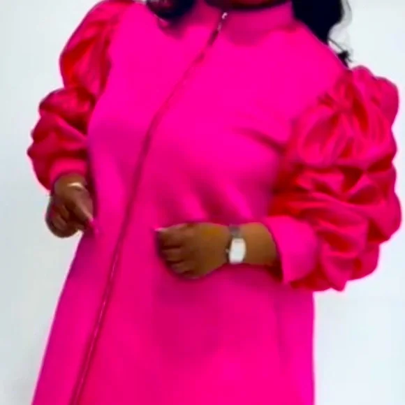 Women’s Plus Size Chic Mock Neck Puff-Sleeve Dress - Picture 3 of 4